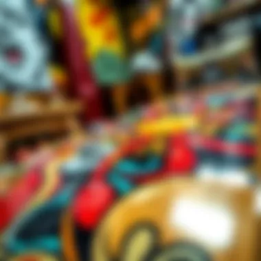 Close-up view of a skateboard deck showcasing artistic design