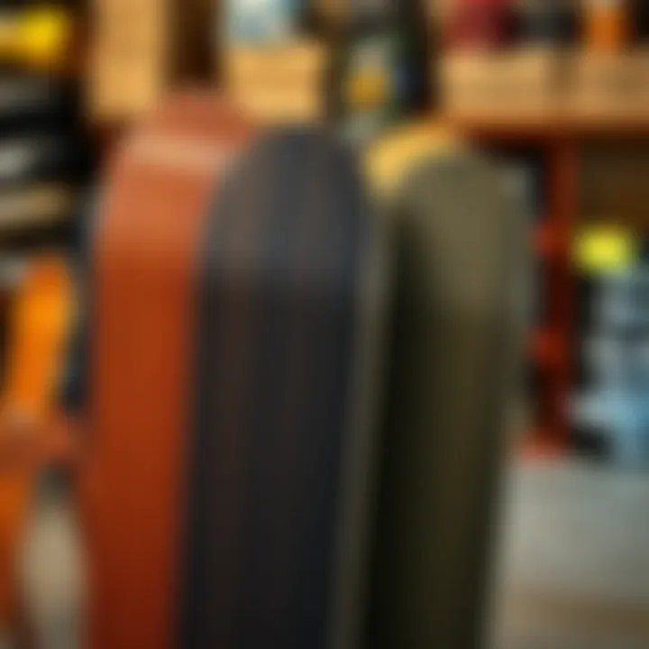 Materials used in skateboard decks displayed side by side