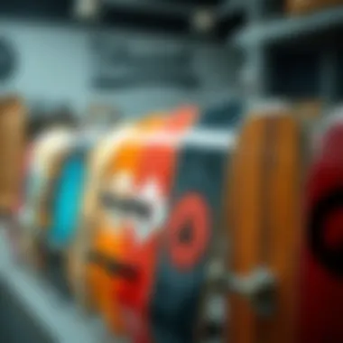 Different types of skateboard decks arranged for comparison