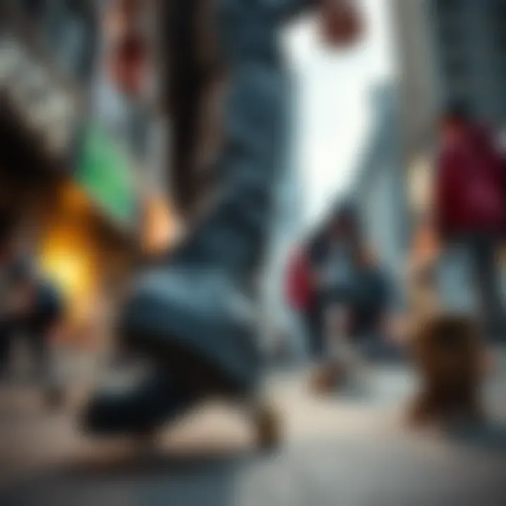 Urban Skate Culture with Chunky Black Shoes A group of skaters in urban settings, emphasizing the lifestyle aspect of skate culture