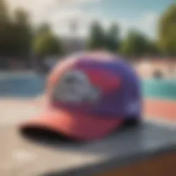 Vans Pride Hat displayed in a vibrant skate park setting