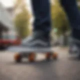 Classic Vans with white stripe on a skateboard