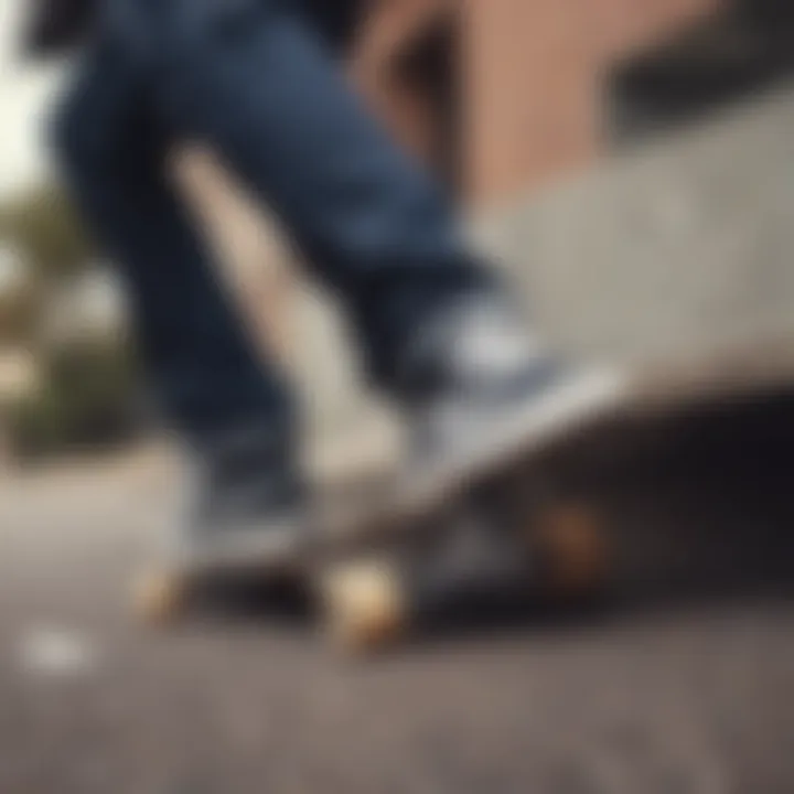 Skateboarder wearing Vans with white stripe in action