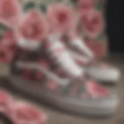 Close-up of Vans shoes featuring intricate rose designs