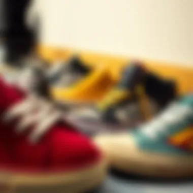 Collection of various low skate shoe models and colors