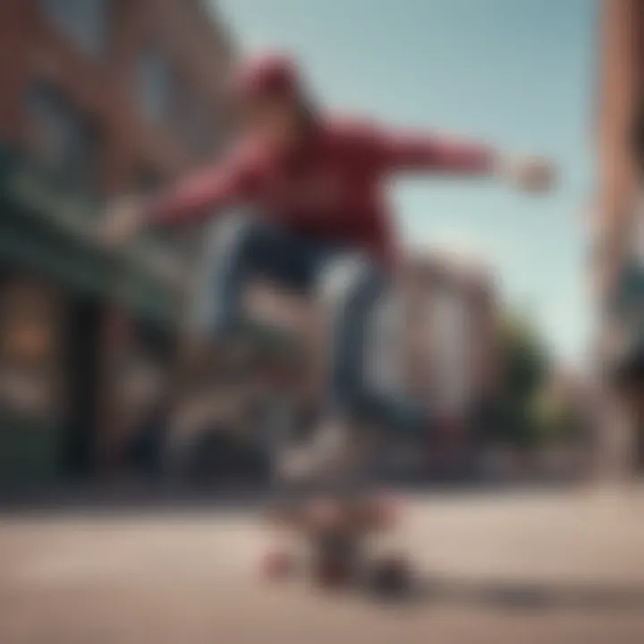 A skater performing tricks while wearing Velvet Rose Vans in an urban setting.