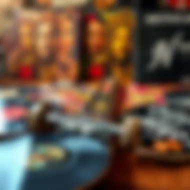 A collection of vinyl records and skateboards reflecting a cultural blend.