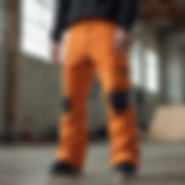 Material composition of Volcom bib pants highlighting durability and comfort features.