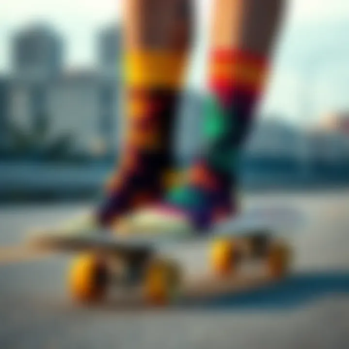 Vibrant Weed Ankle Socks on Skateboard Colorful weed ankle socks displayed on a skateboard