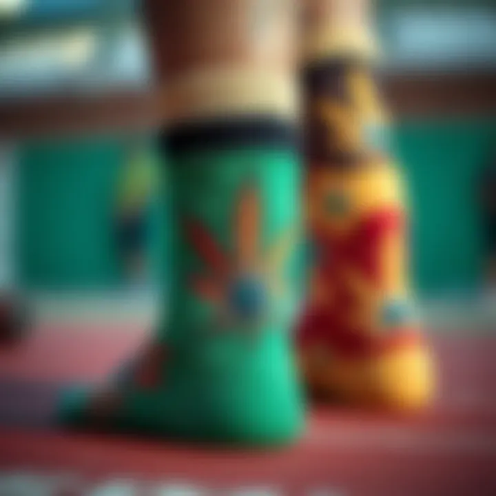 Artistic Designs of Weed Ankle Socks Close-up of unique designs on weed ankle socks