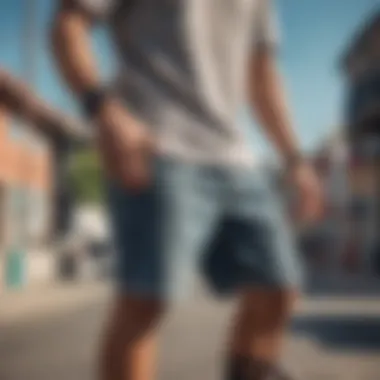 A skateboarder wearing comfortable shorts